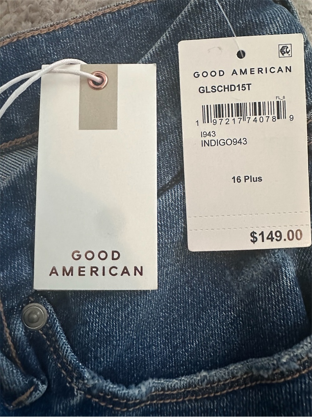 Good American Distressed Good Leg Straight Raw Hem Mid Rise Stretch Denim NWT - Picture 5 of 5